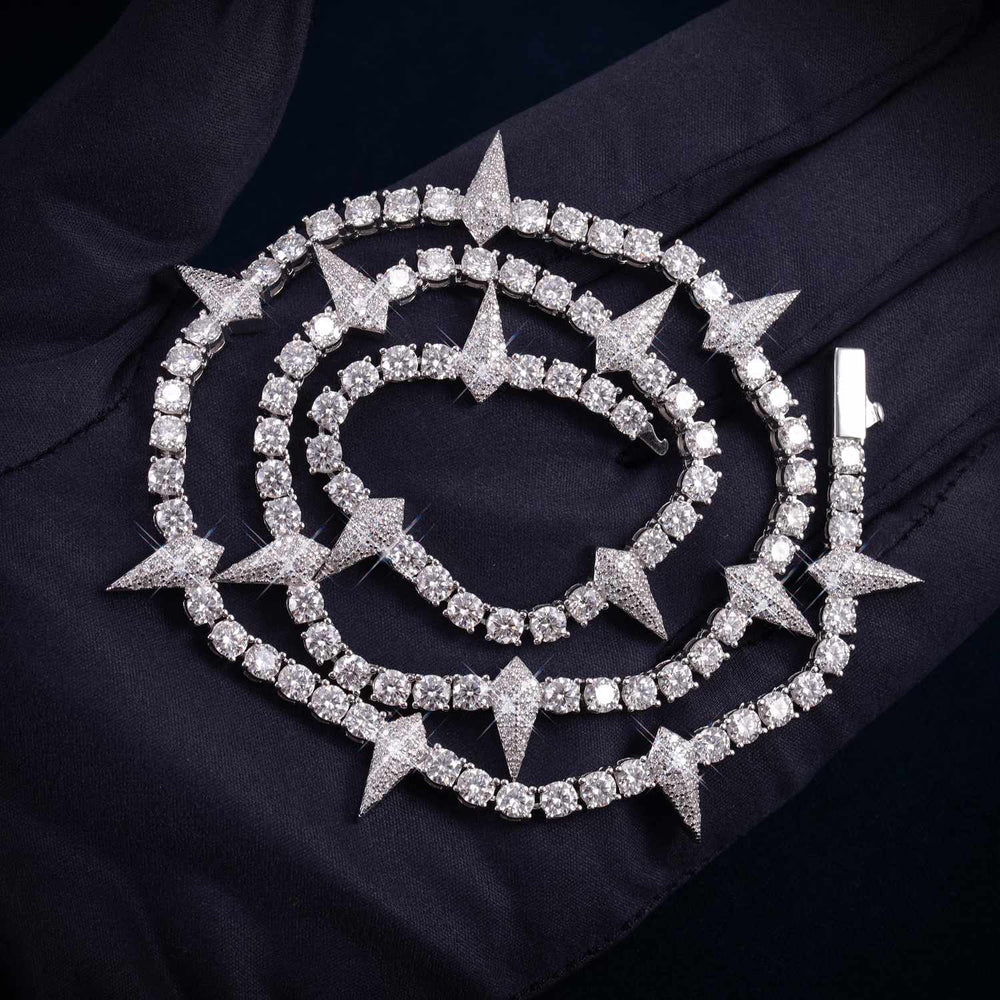 4MM Moissanite Spiked Tennis Chain 14K Gold
