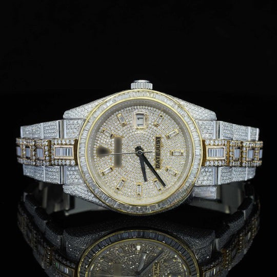 RLX and Baguette Iced Out Moissanite Diamond Automatic Watch For Men