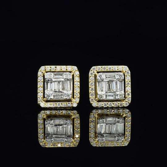 Beautiful Look Round And Baguette Screw Moissanite Diamond Men Earring