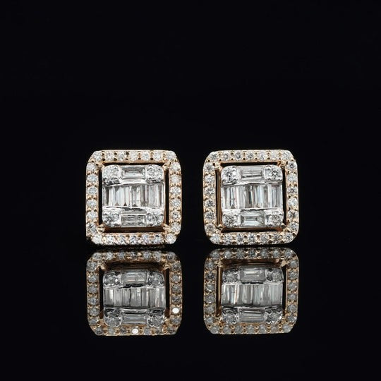 Beautiful Look Round And Baguette Screw Moissanite Diamond Men Earring