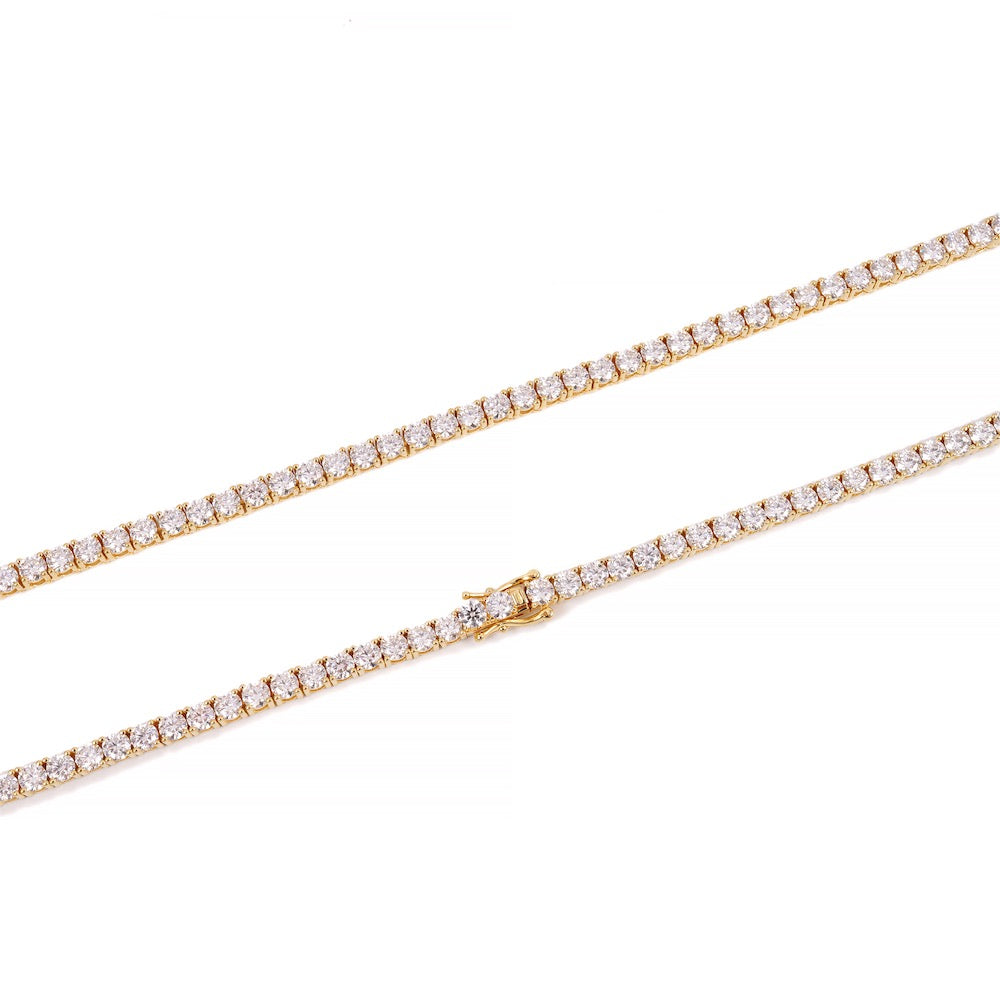 4MM Diamond Tennis Chain 14K Solid Yellow Gold
