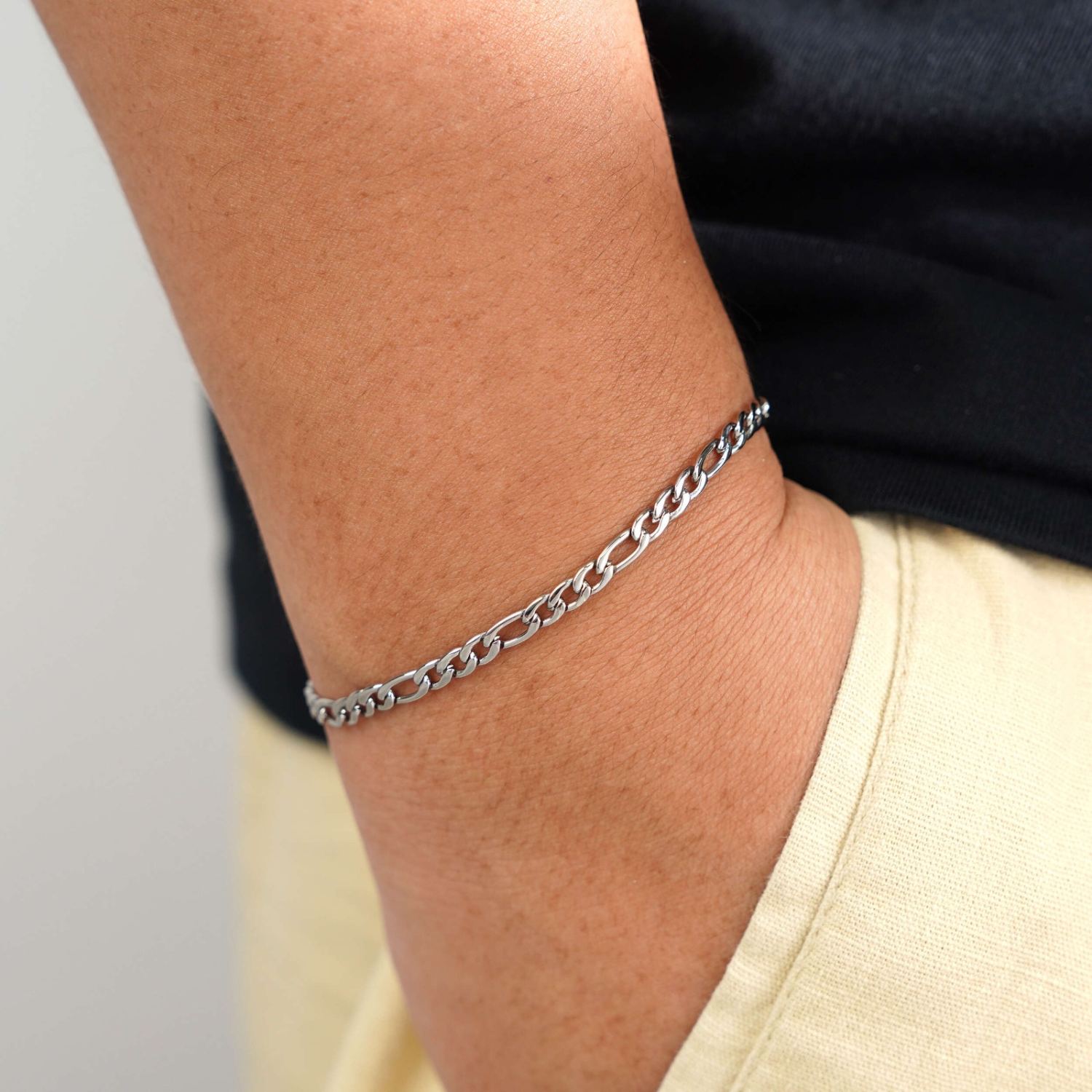4MM Figaro Bracelet Silver