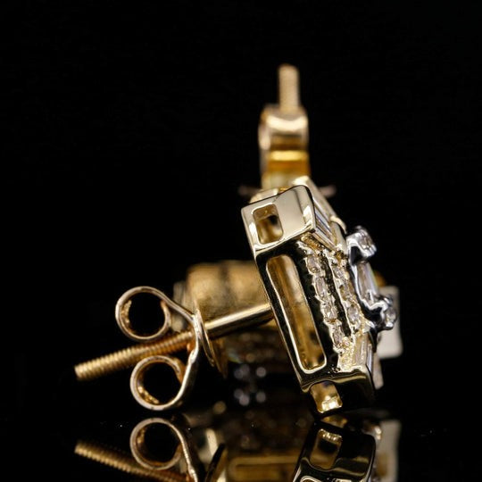 Amazing Round And Baguette Moissanite Diamond Hip Hop Style Earring