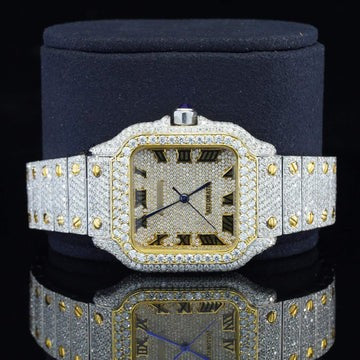 Cartier Style Fully Iced Out Automatic Moissanite Diamond Wrist Watch