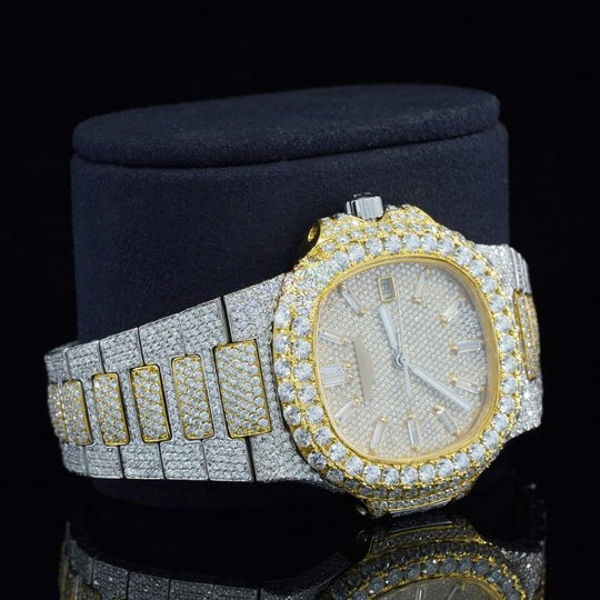 Patek Classic Two Tone Moissanite Diamond Iced Out Automatic Watch