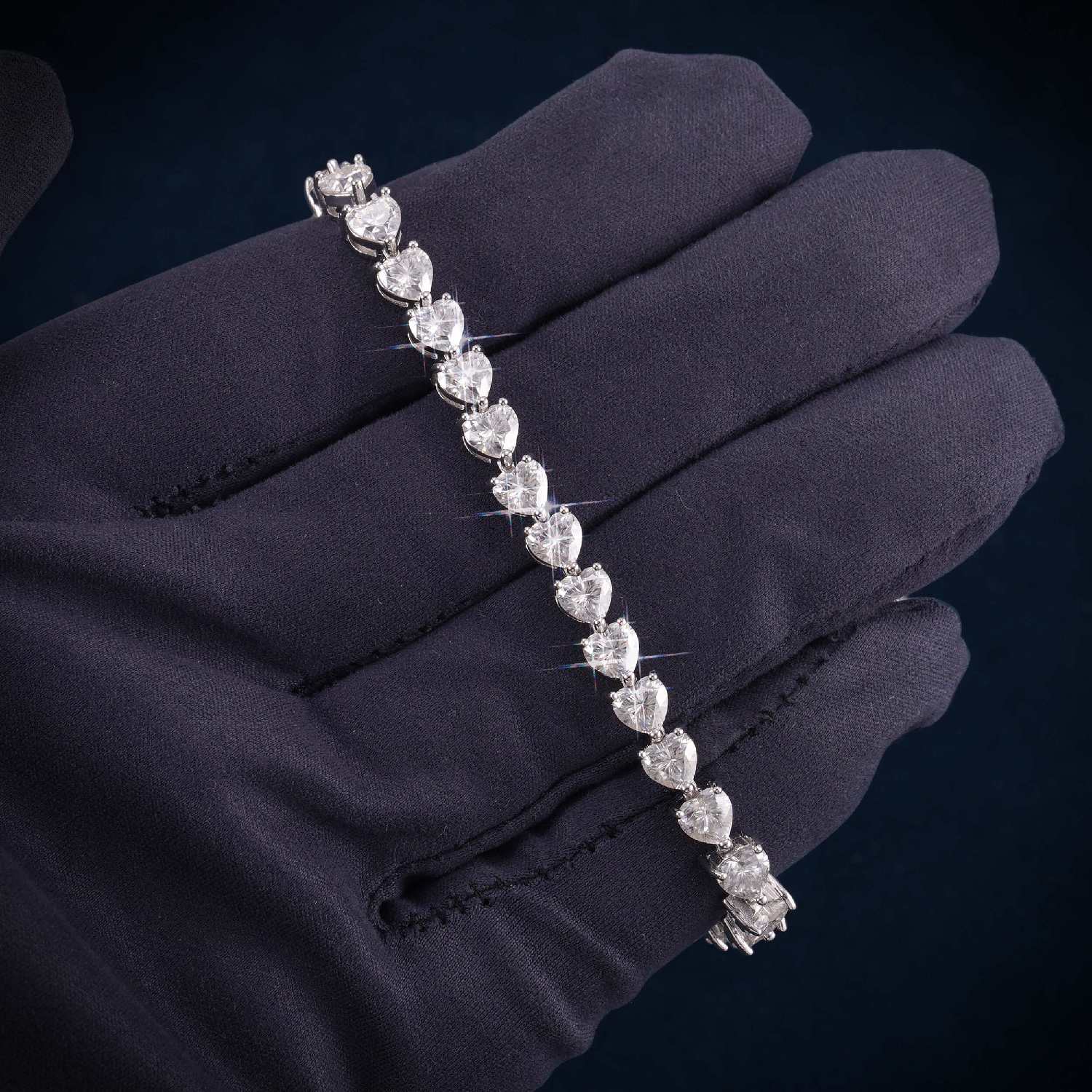 5MM Moissanite Heart Tennis Bracelet 14K Gold