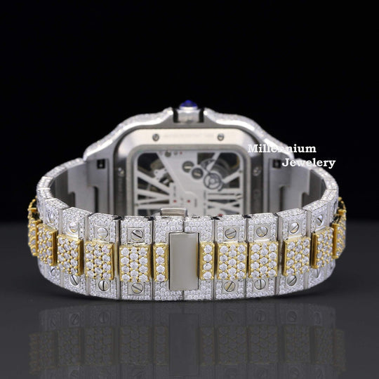 Cartier Aesthetic Two Tone Moissanite Watch For Men Automatic Movement