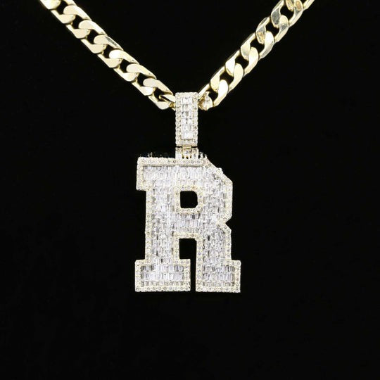 Custom Classic R Initial Moissanite Diamond Iced Out Hip Hop Pendant
