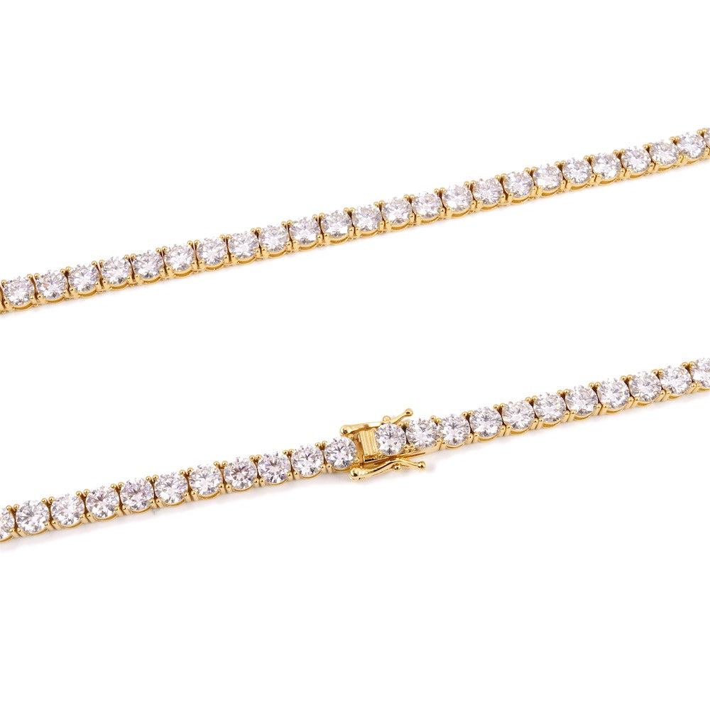 5MM Diamond Tennis Chain 14K Solid Yellow Gold