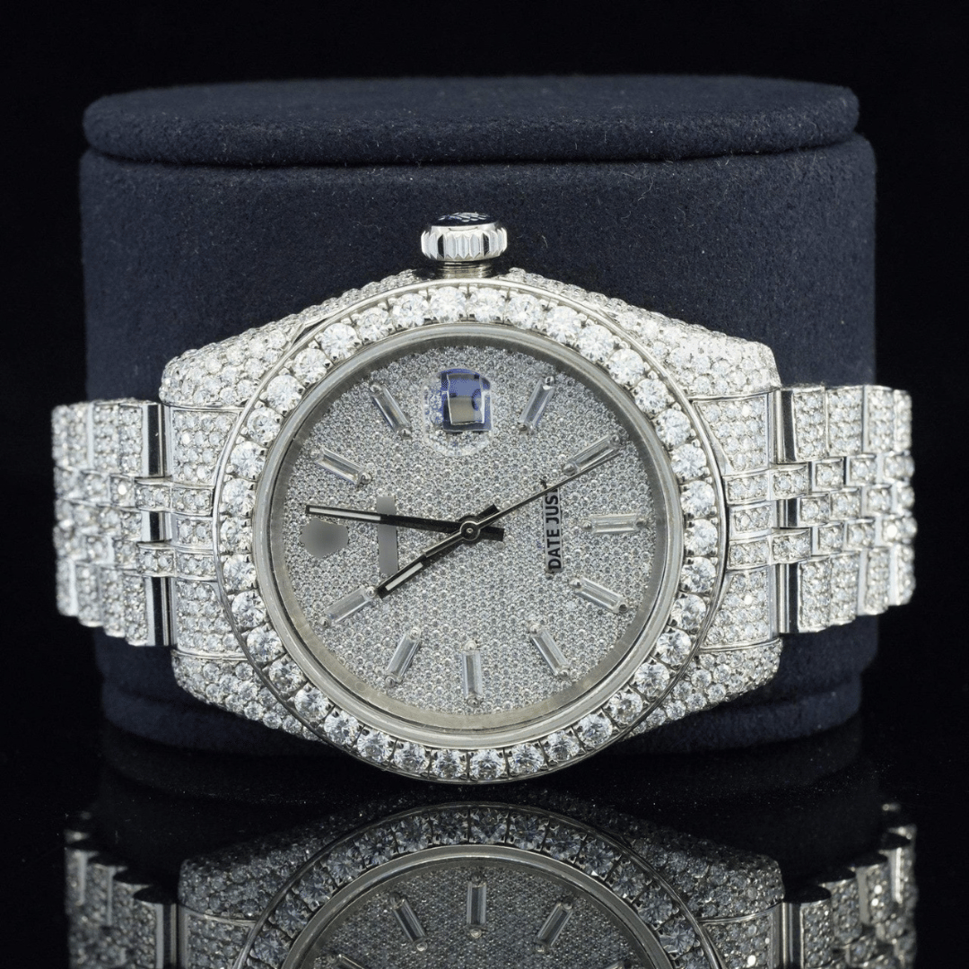 Iced Out Moissanite Rolex Watch Diamond Embellished Analog Fully Automatic Watch For Women