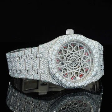 AP Iced Out Moissanite Watch Red Arabic Number With Automatic Movement