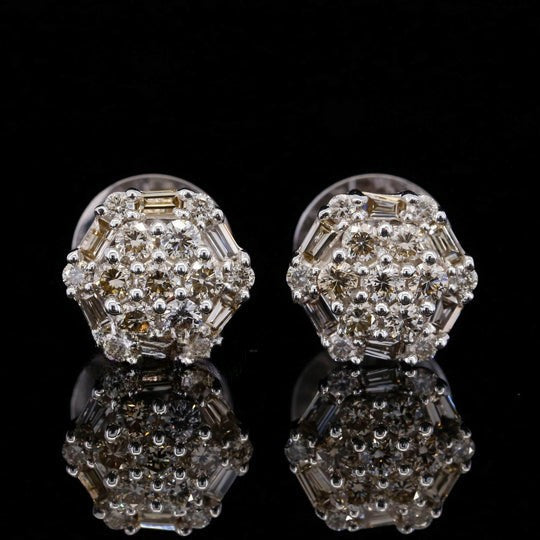 Elegant Round And Baguette Flower Screw Moissanite Diamond Men Earring