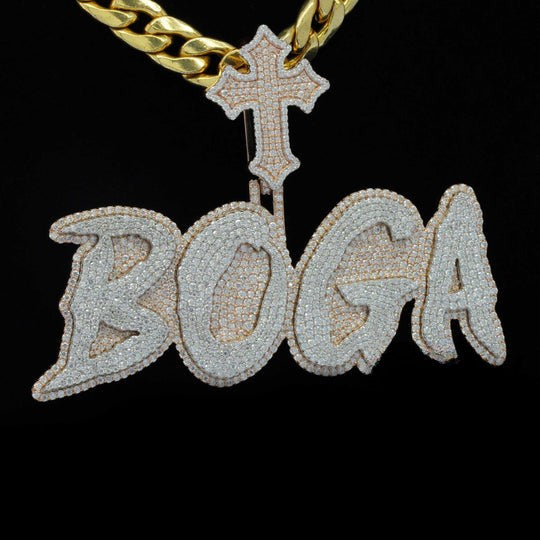 Custom Boga Name Moissanite Diamond Stylish Cross Hip Hop Pendant