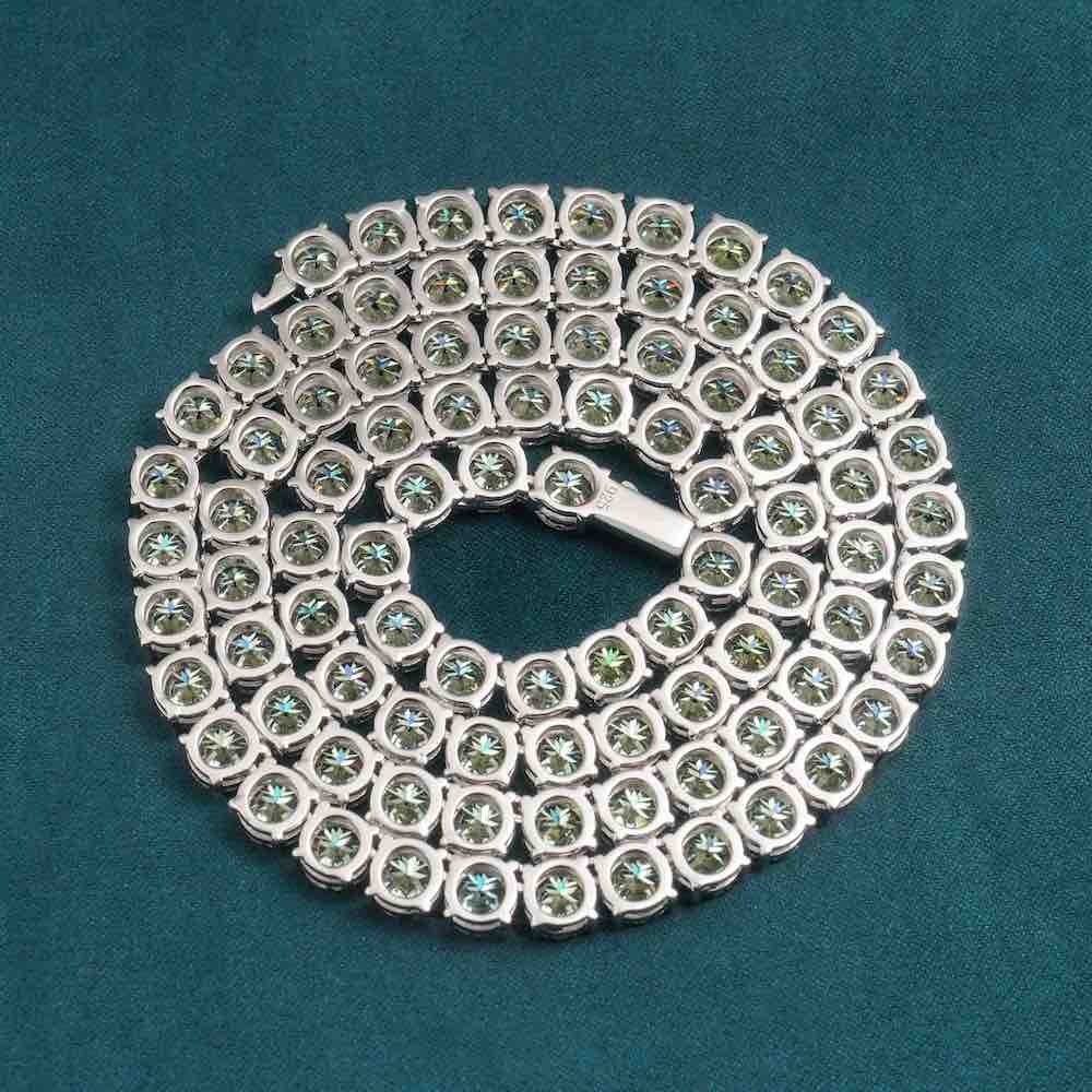 6MM Blue Moissanite Tennis Chain 14K Gold
