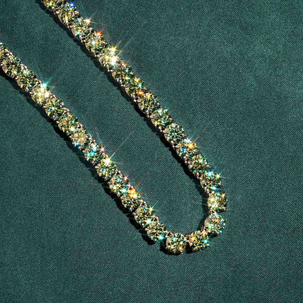 6MM Blue Moissanite Tennis Chain 14K Gold