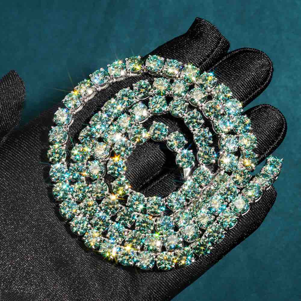 6MM Blue Moissanite Tennis Chain 14K Gold
