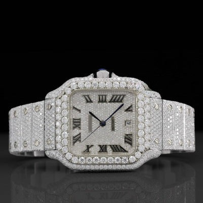 Arabic Number Cartier Iced Out Automatic Moissanite Watch For Men