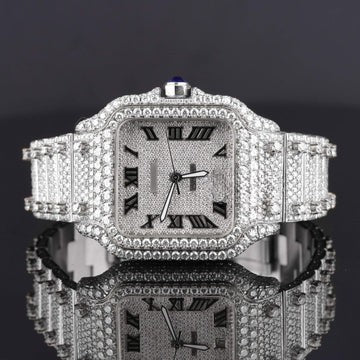 Automatic Cartier Roman Number Automatic Movement Moissanite Watch