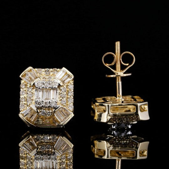 Amazing Round And Baguette Moissanite Diamond Hip Hop Style Earring