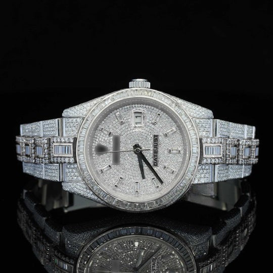 RLX and Baguette Iced Out Moissanite Diamond Automatic Watch For Men