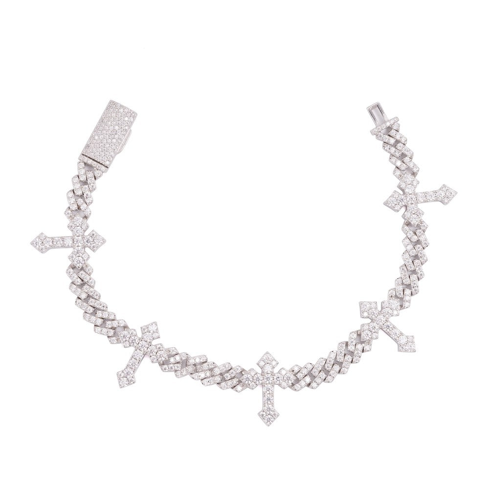 6MM Moissanite Cross Cuban Link Bracelet 14K Gold