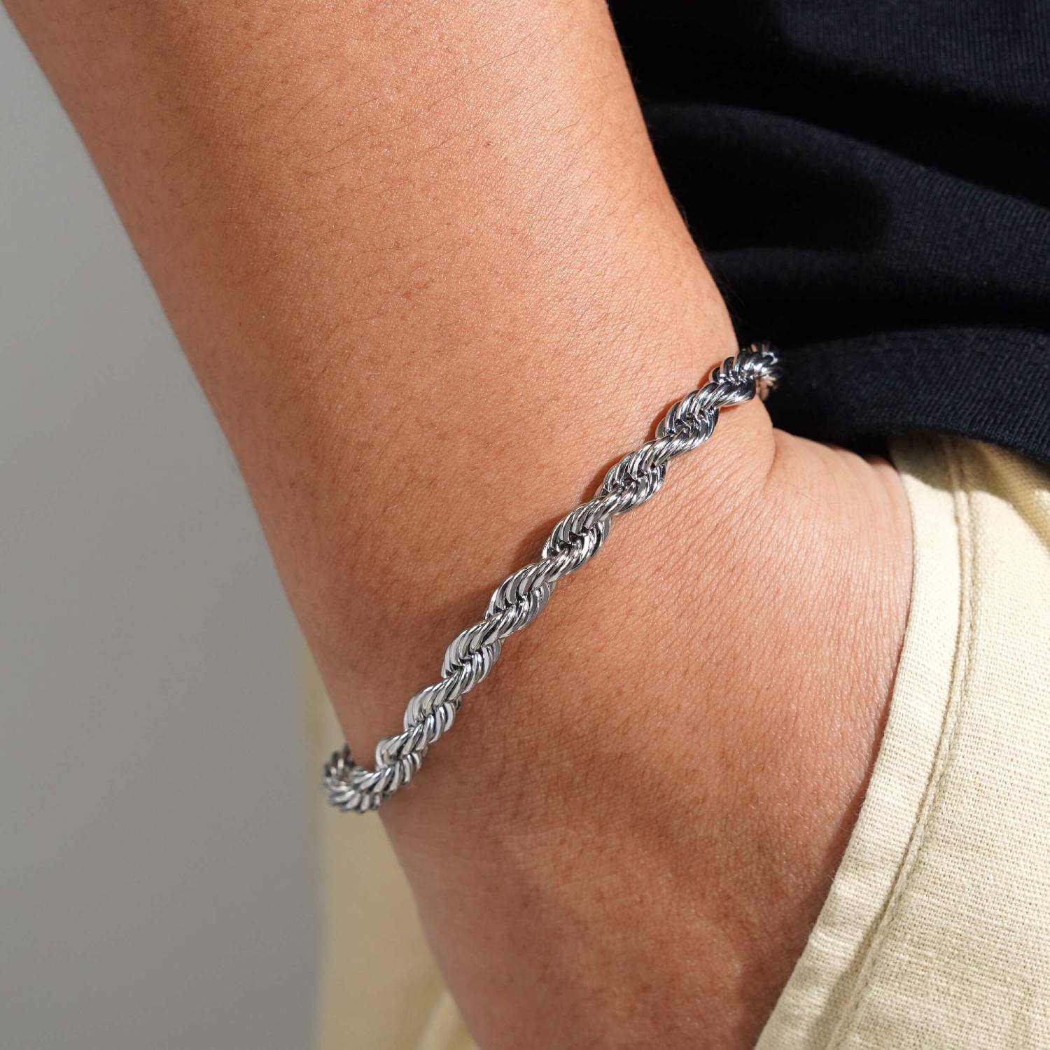 6MM Rope Chain and Bracelet Bundle Silver