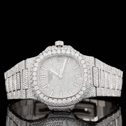 Classic Iced Out Sapphire Crystal Glass Automatic Watch