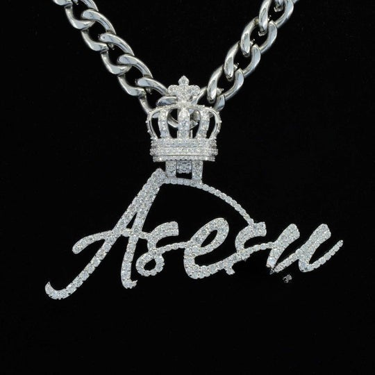 Custom Asesu Name Moissanite Diamond Hip Hop King Crown Logo Pendant