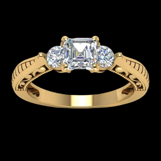 Trillion 2.50ct Tapered Asscher Shape Moissanite Diamond Engagement Ring