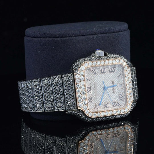 Cartier Fully iced Out Moissanite Watch Jet Black Automatic