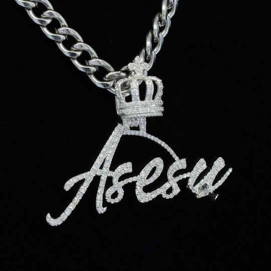 Custom Asesu Name Moissanite Diamond Hip Hop King Crown Logo Pendant