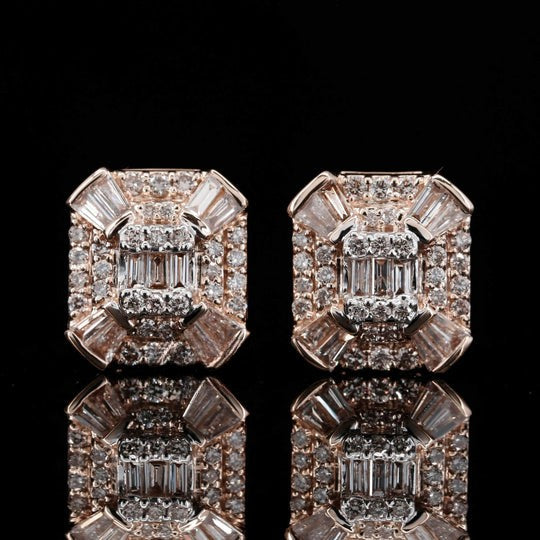 Amazing Round And Baguette Moissanite Diamond Hip Hop Style Earring
