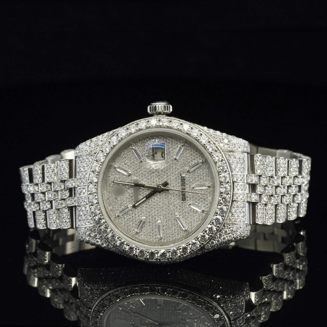 Iced Out Moissanite Rolex Watch Diamond Embellished Analog Fully Automatic Watch For Women