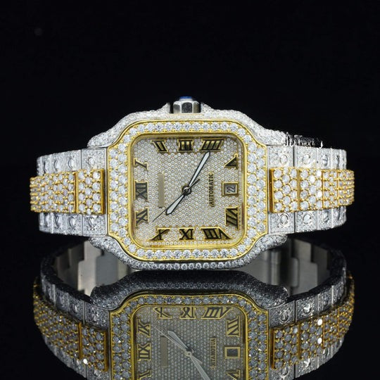 Cartier Iced Out Moissanite Watch For Men Sapphire Crystal Glass