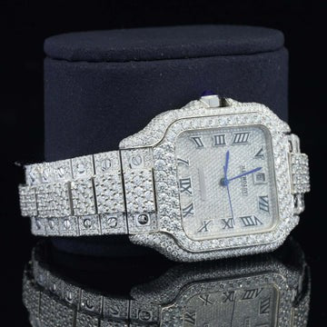 Cartier Roman Number Moissanite Watch Fully Iced Out