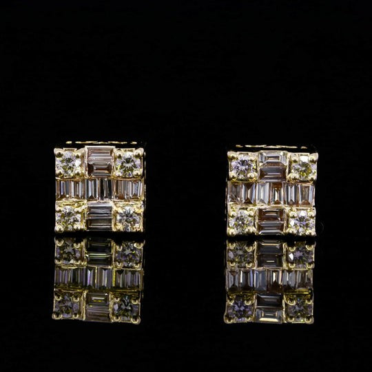 Elegant Round And Baguette Square Screw Moissanite Diamond Men Earring