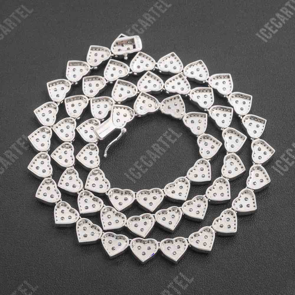 Iced Out Cluster Heart Chain 14K Gold - 10MM