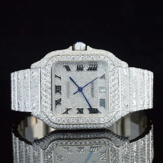 Cartier Moissanite Watch Roman Number Fully Body Diamond Automatic Watch For Men