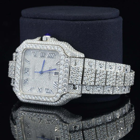 Cartier Roman Number Moissanite Watch Fully Iced Out