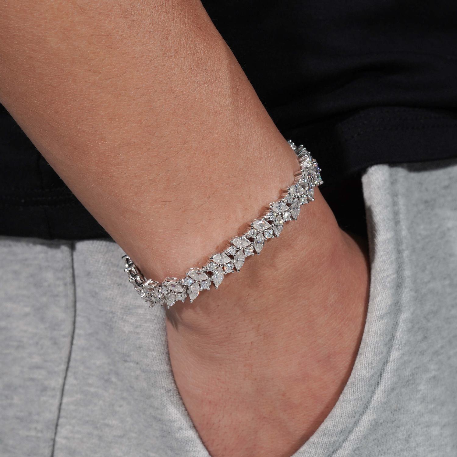 9MM Moissanite Flower Tennis Bracelet 14K Gold