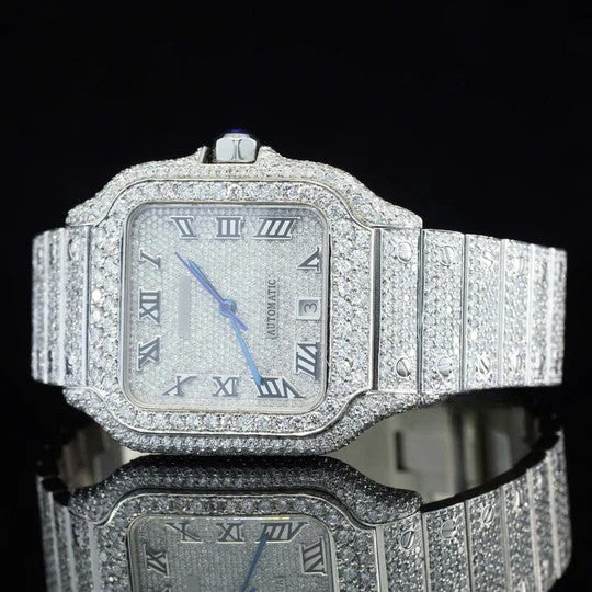 Cartier Moissanite Watch Roman Number Fully Body Diamond Automatic Watch For Men