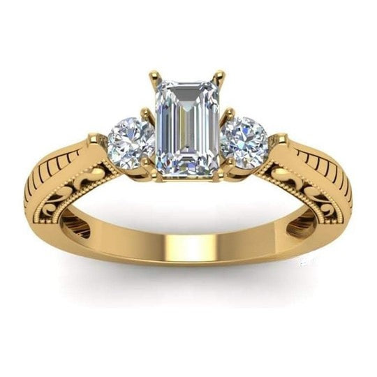 Vintage Style 1.50ct Emerald Cut And Round Cut Three Stone Ring