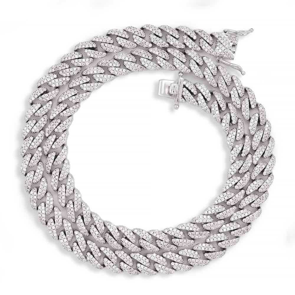 9MM Diamond Cuban Link Chain 14K Solid Gold