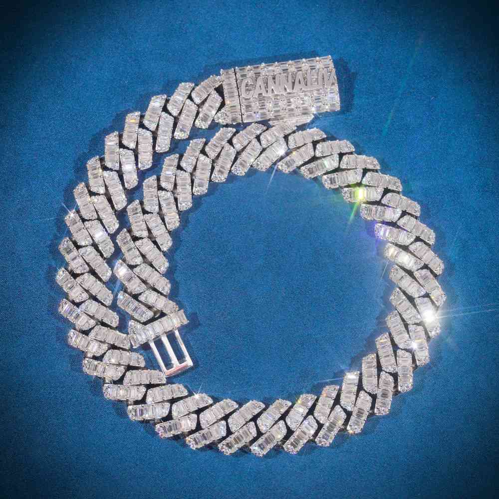 CUSTOM CLASP 15MM Moissanite Baguette Cuban Link Chain