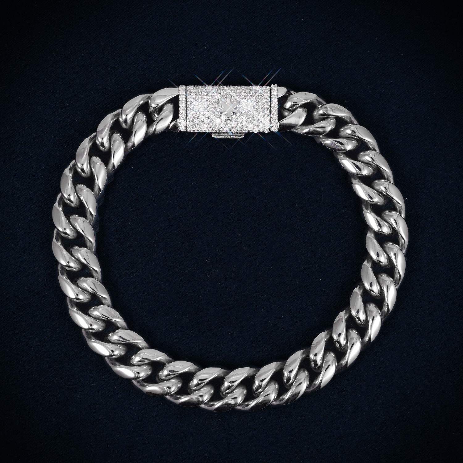 Cuban Link Bracelet with Iced Clasp 14K Gold