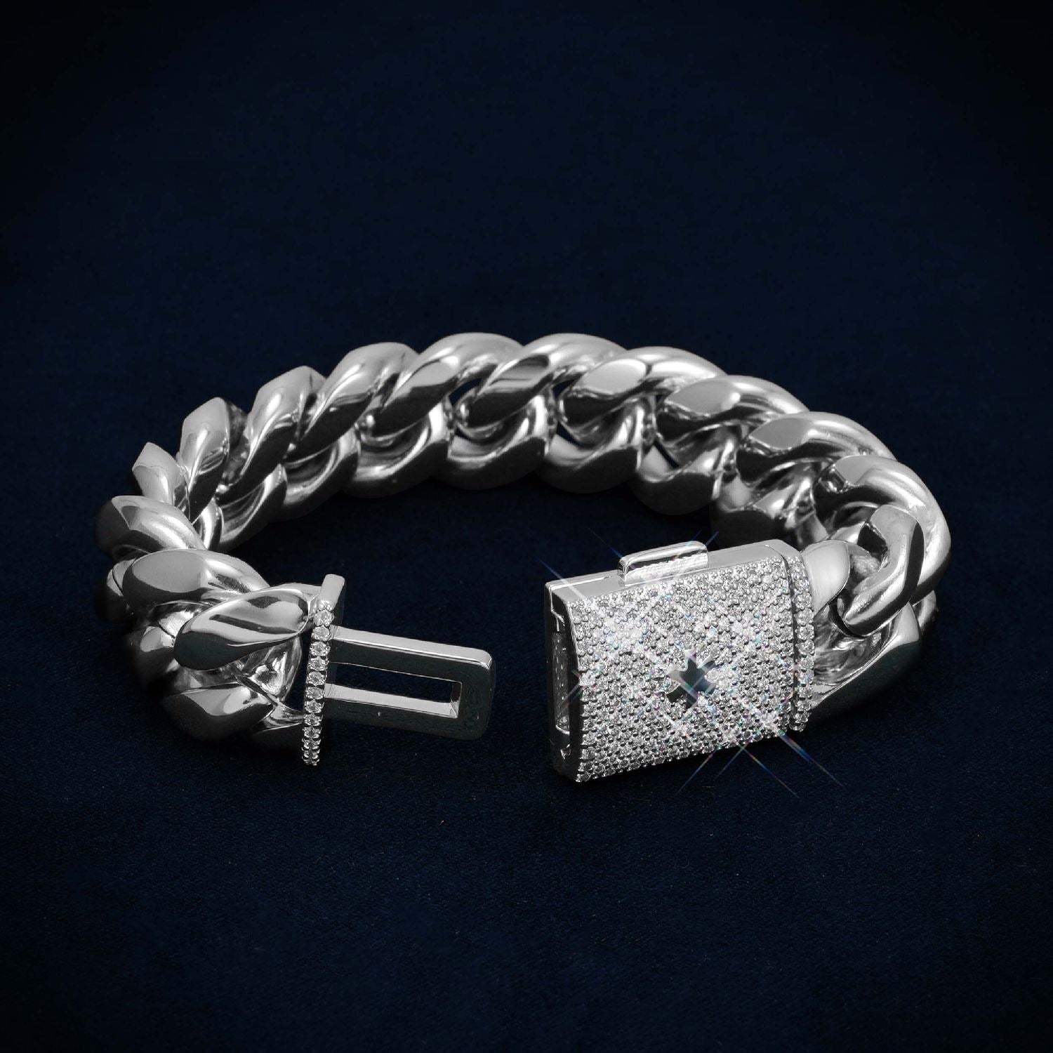 Cuban Link Bracelet with Iced Clasp 14K Gold