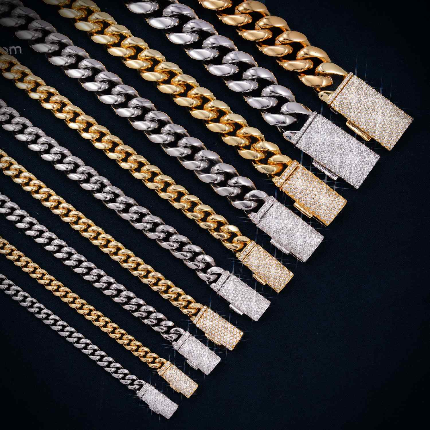 Cuban Link Chain with Iced Clasp 14K Gold