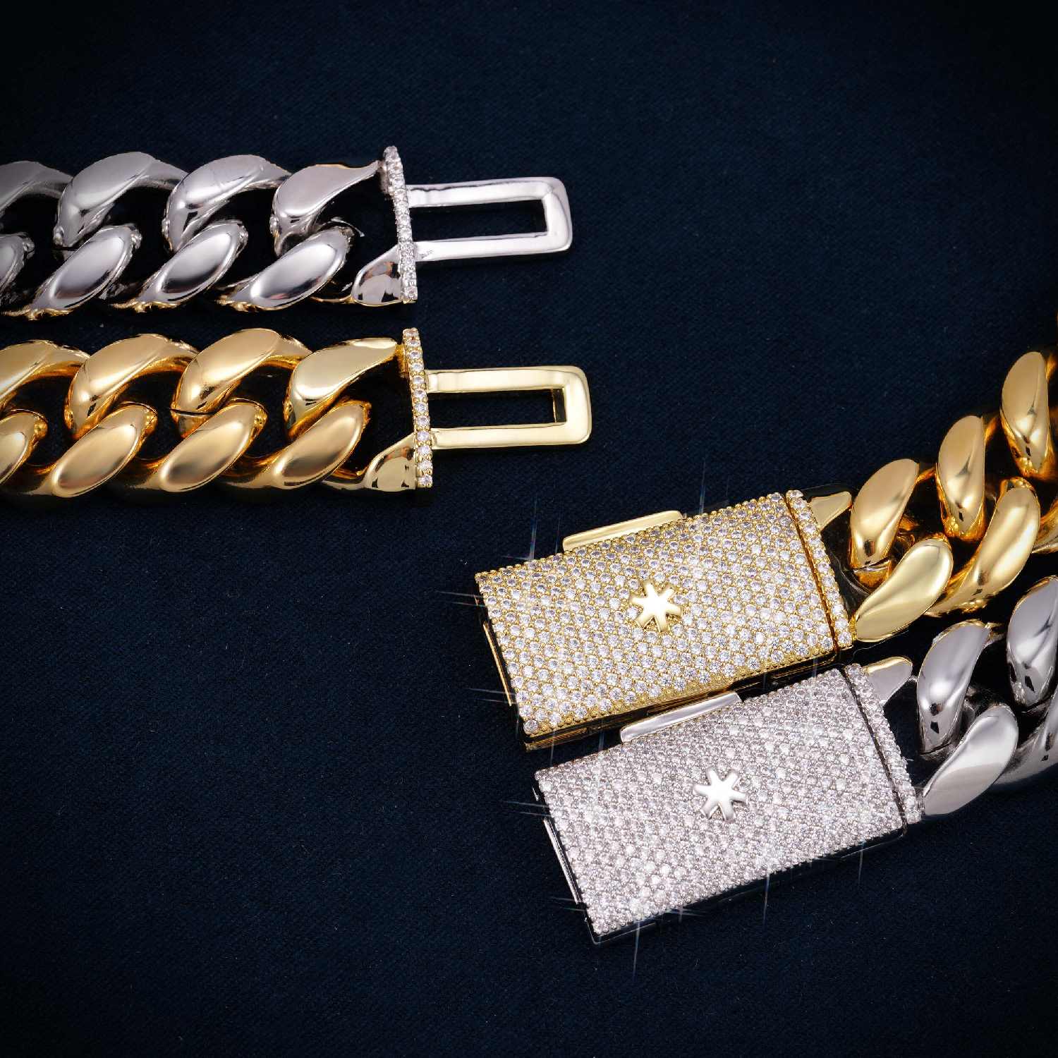 Cuban Link Chain with Iced Clasp 14K Gold
