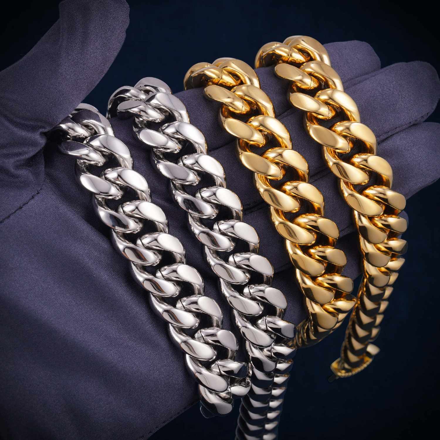 Cuban Link Chain with Iced Clasp 14K Gold