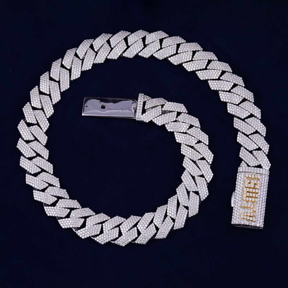 Custom Clasp 4 Row 20MM Moissanite Cuban Link Chain 14K Gold